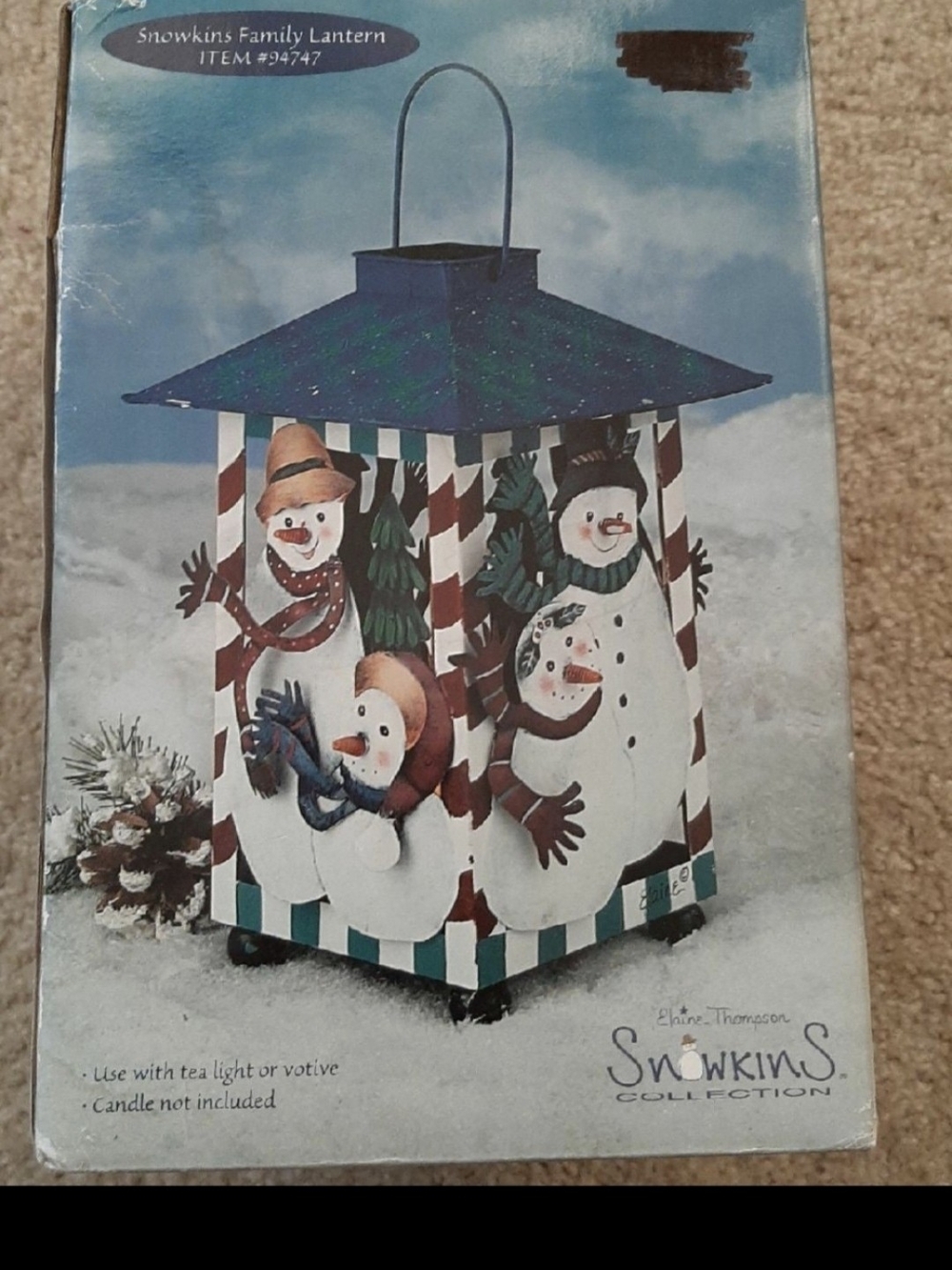Elaine Thompson Snowman Lantern Snowkins Collection Tea Light Candle New